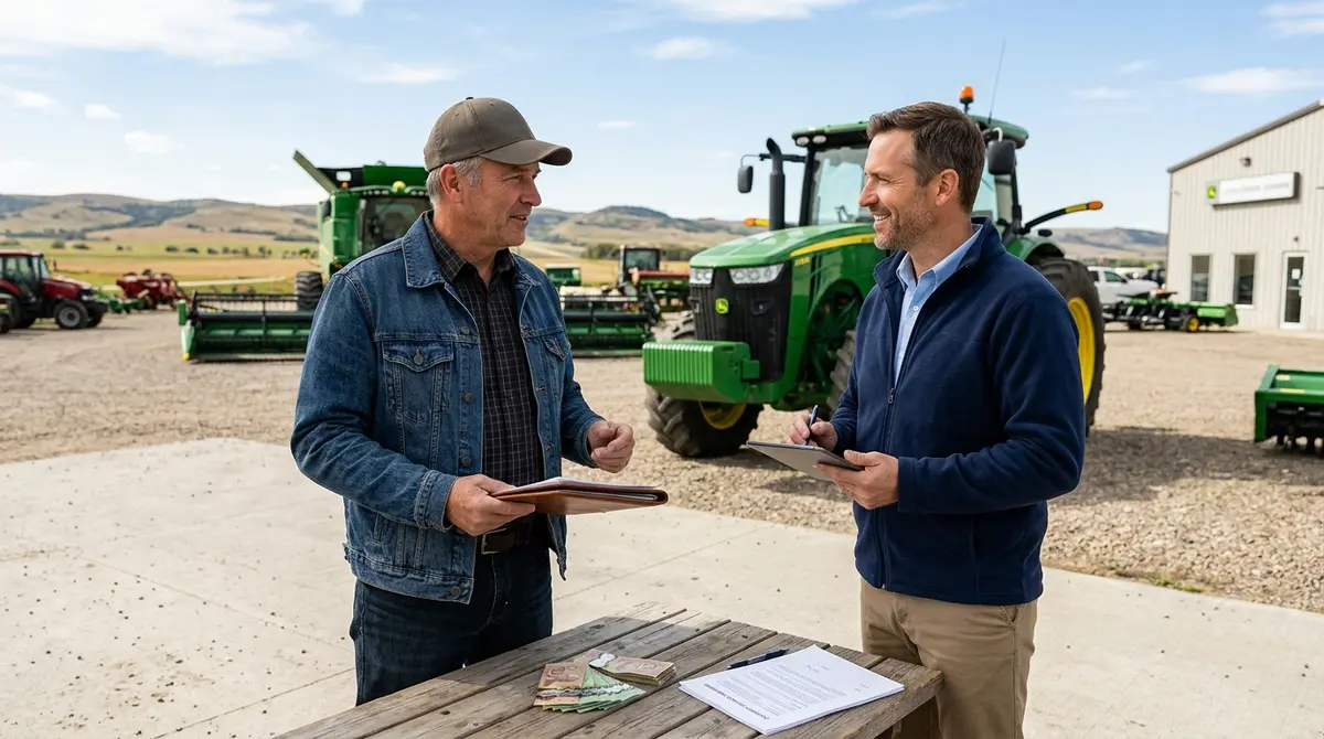 Agricultural equipment dealership in Alberta where farmers use cash from property equity to negotiate purchases
