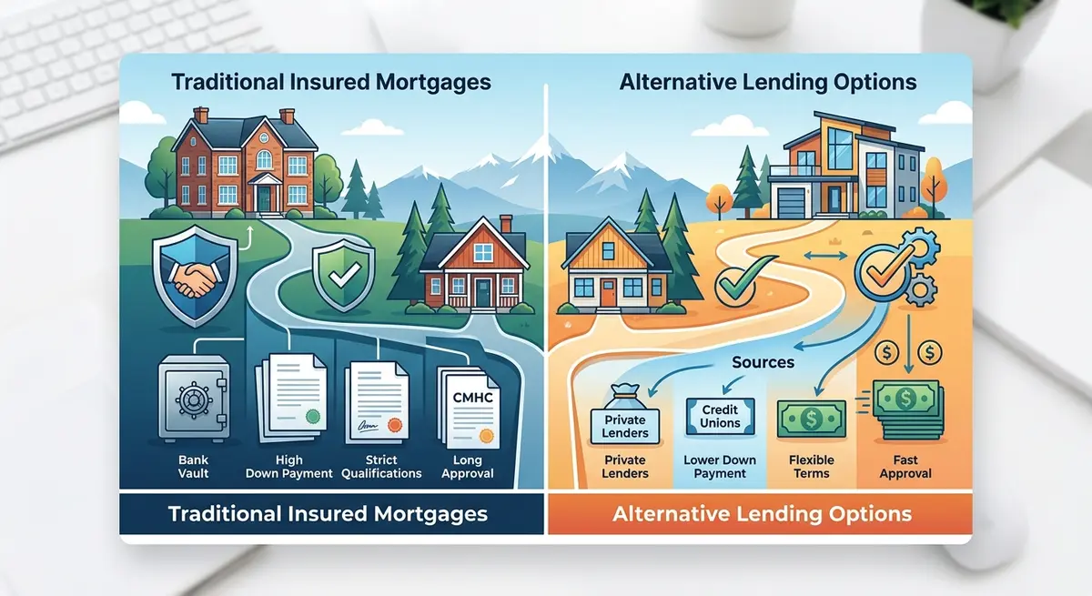 A comparison chart showing alternative lending options versus traditional insured mortgages in Alberta