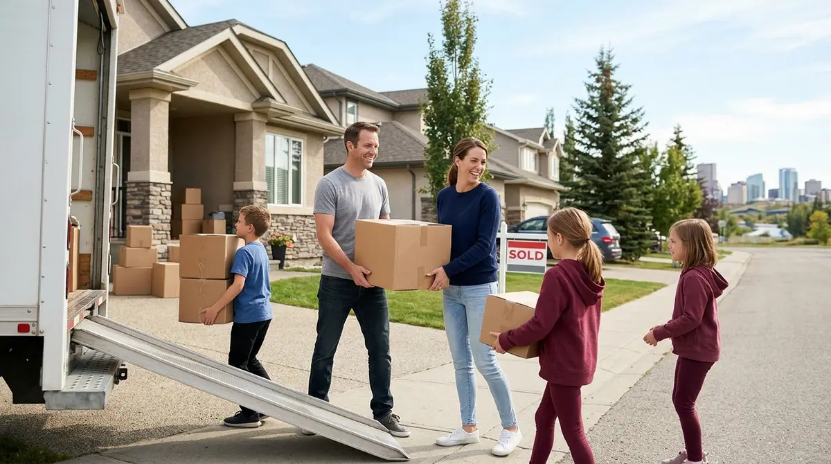 A family successfully moving out of their Calgary home after negotiating a mutual settlement agreement with their bank