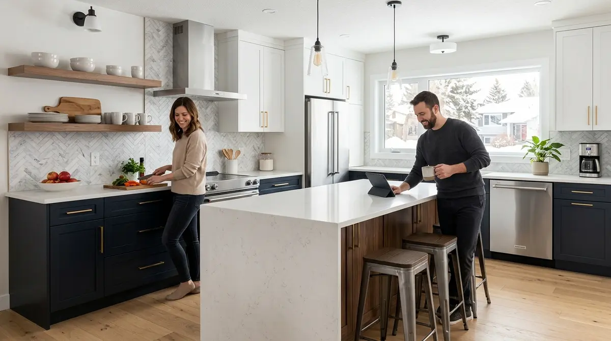 A renovated kitchen in a Calgary home, showcasing the potential return on investment for a distressed property purchase