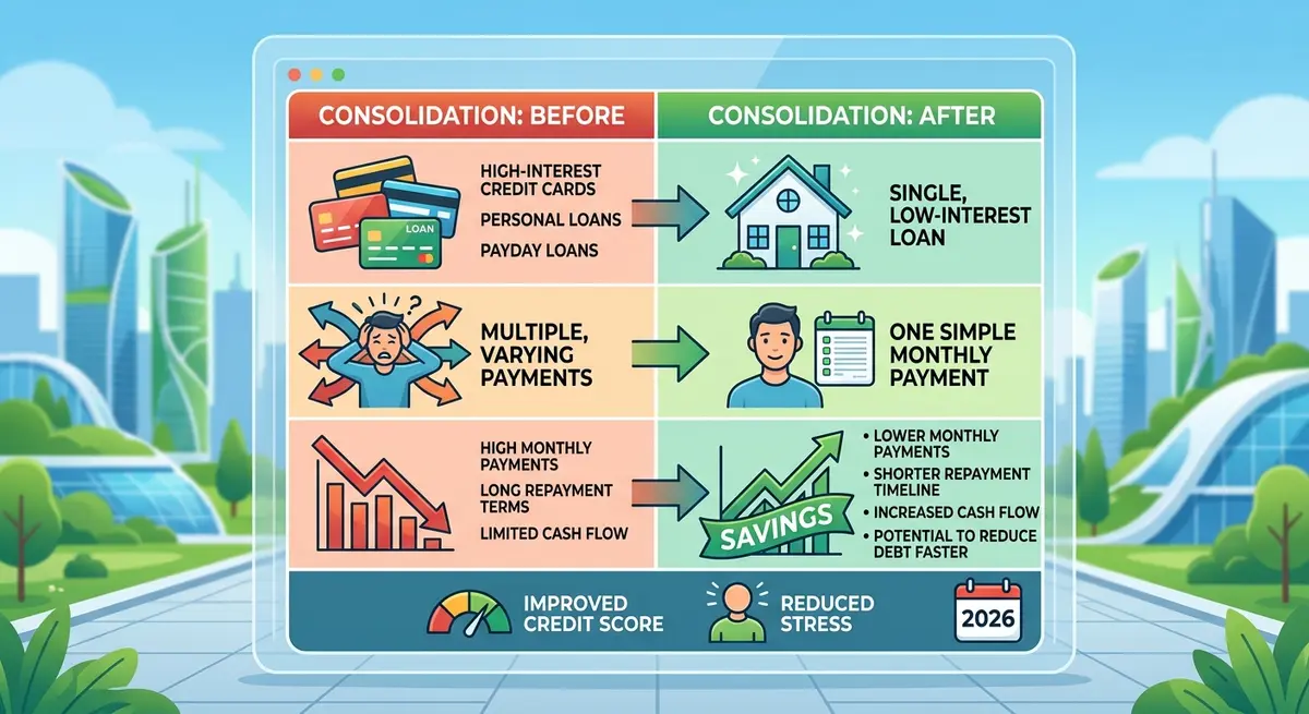 Comparison chart showing debt consolidation savings using Calgary home equity in 2026