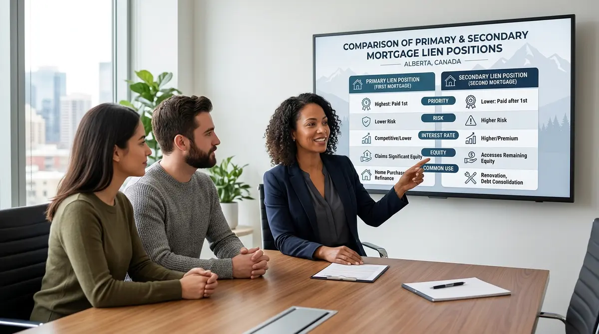 Comparison chart of primary and secondary mortgage lien positions in Alberta
