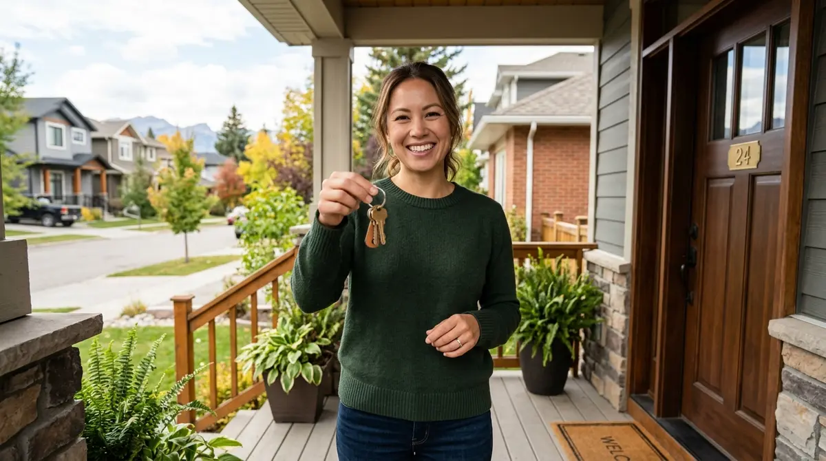 Calgary homeowner holding keys after successfully completing a spousal buyout mortgage