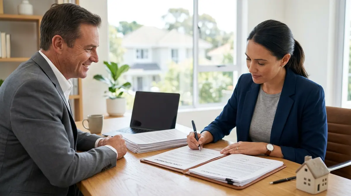 A business owner signing loan documents to secure working capital against their residential property
