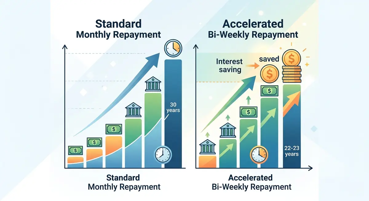 A comparison chart illustrating the long-term interest savings of accelerated bi-weekly mortgage repayment strategies