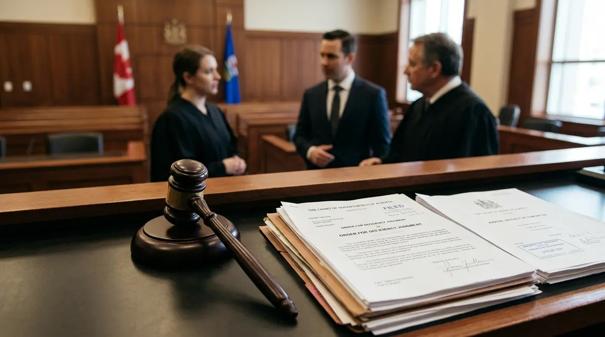 Gavel and legal documents representing a deficiency judgment in an Alberta court