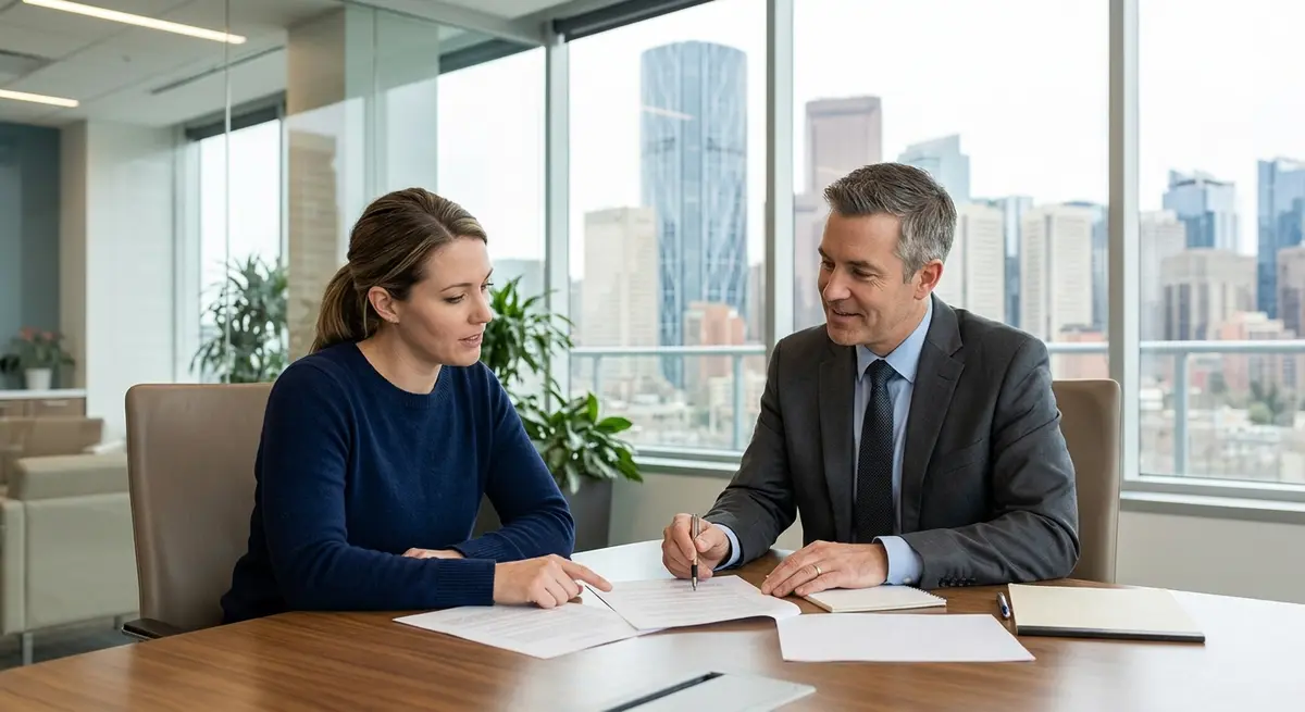 A homeowner consulting with a legitimate legal professional in a modern Calgary office