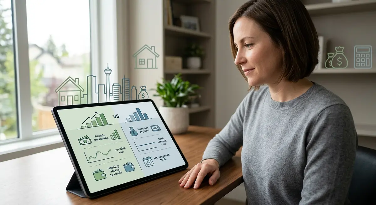 Comparison chart showing HELOC versus fixed equity loans for Calgary homeowners