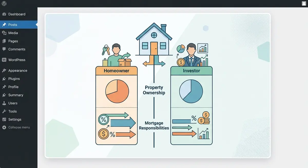 Diagram illustrating how an equity sharing agreement divides property ownership and mortgage responsibilities between a homeowner and an investor