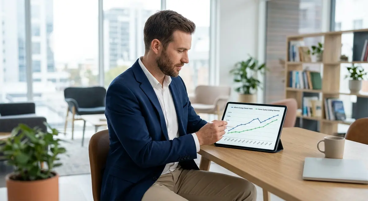 Graph showing the correlation between Alberta energy sector growth and home equity lending volumes in 2026