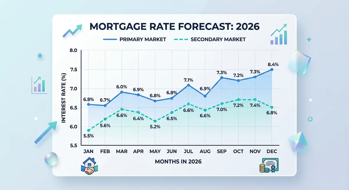 Financial comparison chart showing primary versus secondary mortgage rates in 2026