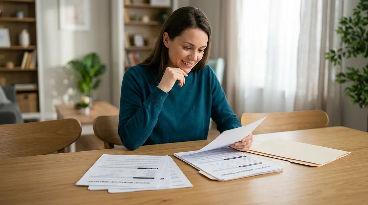 Homeowner reviewing a second mortgage contract and property appraisal documents