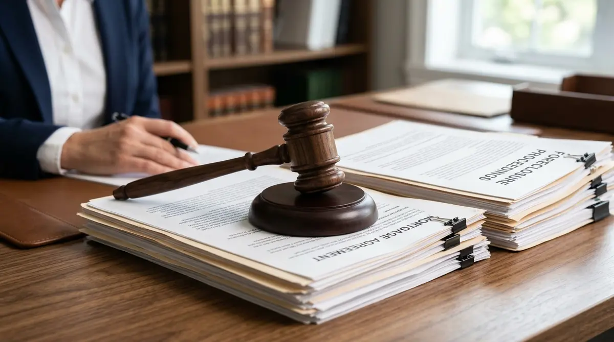 Legal documents and a gavel representing the foreclosure risks of secured debt