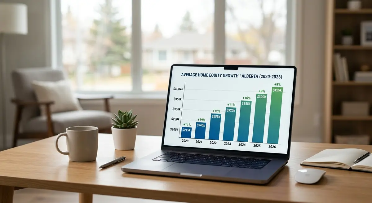 Chart showing average home equity growth in Alberta from 2020 to 2026