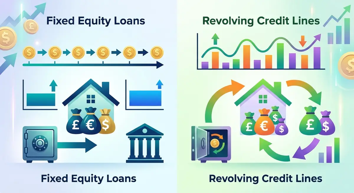 Comparison graphic illustrating fixed equity loans versus revolving credit lines