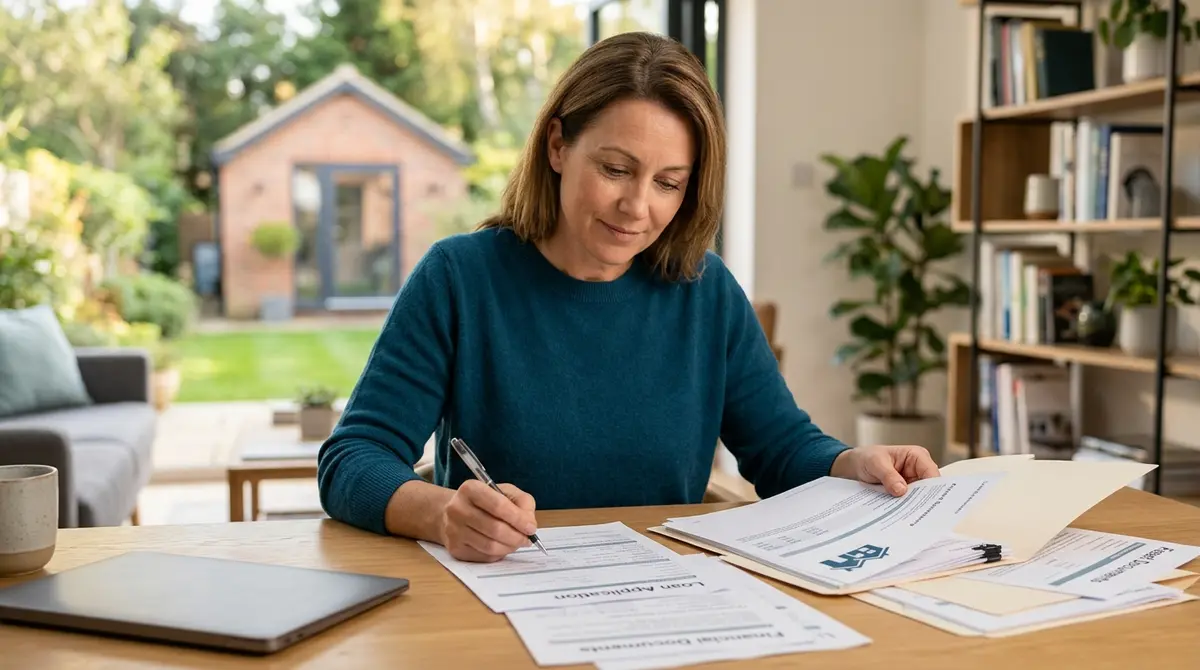 Homeowner reviewing financial documents for a secondary property loan application