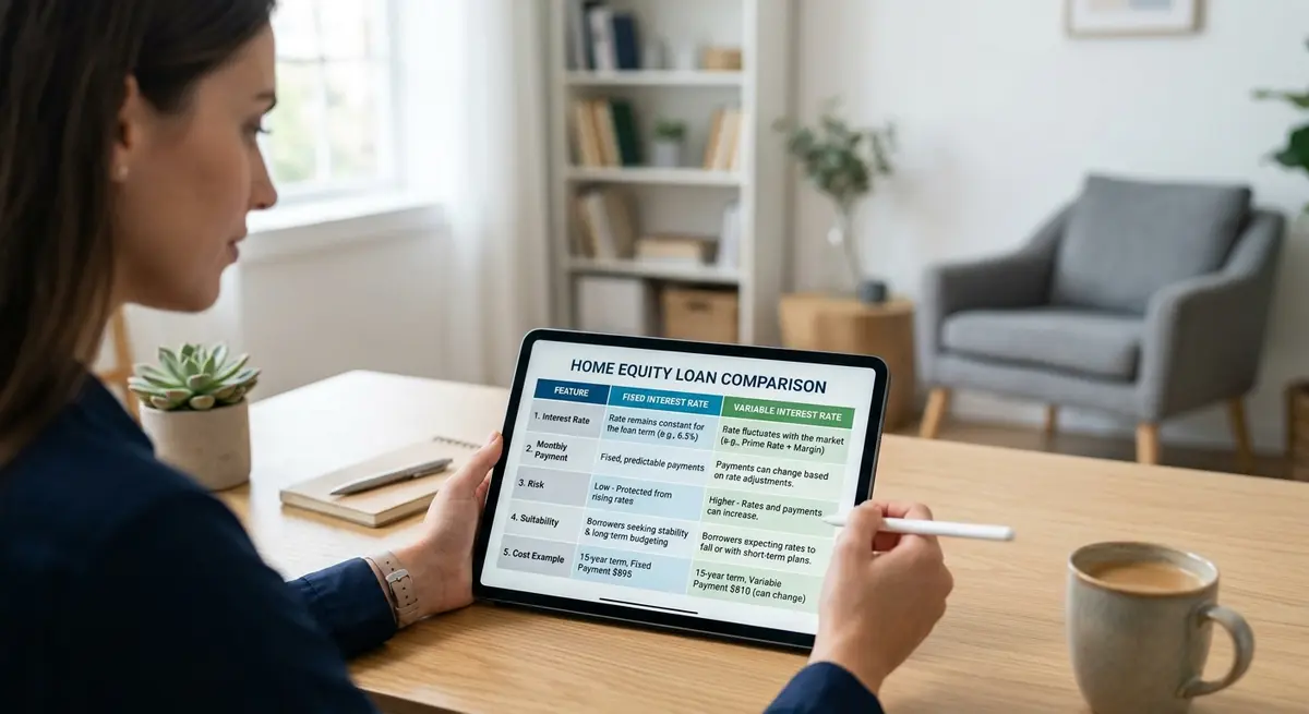 A detailed comparison chart showing fixed versus variable interest rates for home equity loans