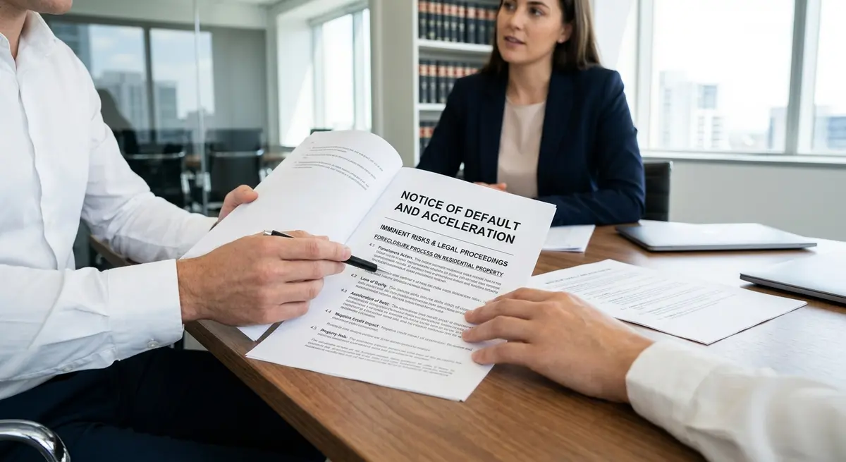 A legal document highlighting the risks of default and foreclosure proceedings on a residential property