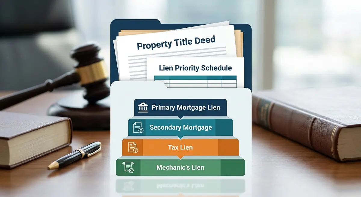 A legal document showing property title and lien priority hierarchy