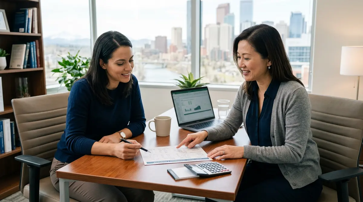 A Calgary homeowner consulting with a financial advisor to review real-world equity calculation scenarios