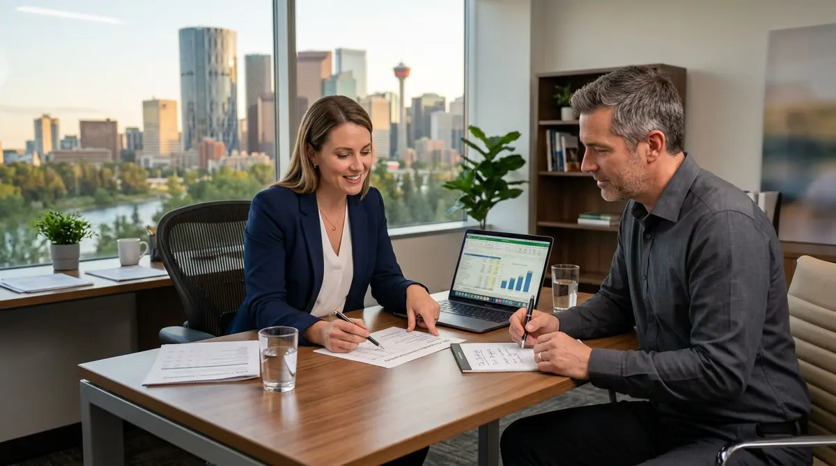 Tax professional advising a Calgary real estate investor on mortgage interest deductibility and CRA compliance