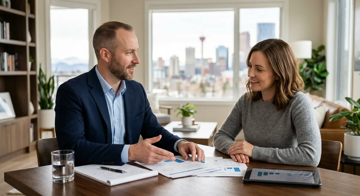 Financial advisor discussing alternative financing and debt restructuring options with a Calgary homeowner