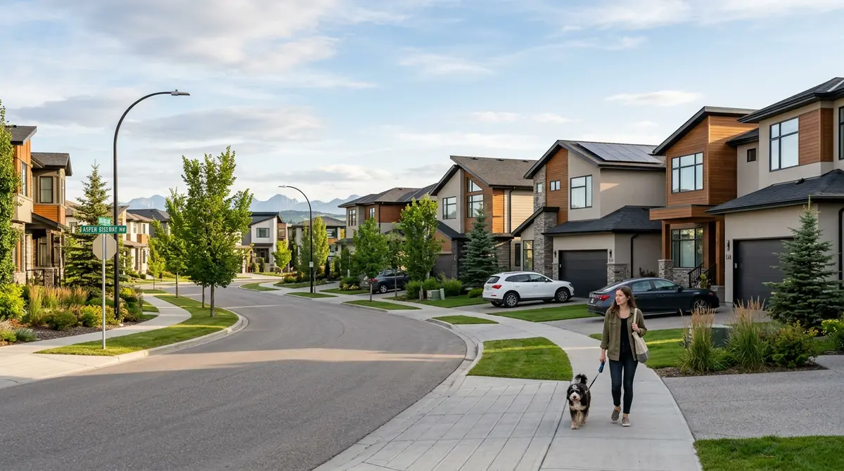 A modern residential neighborhood in Calgary, Alberta, representing local real estate market values in 2026