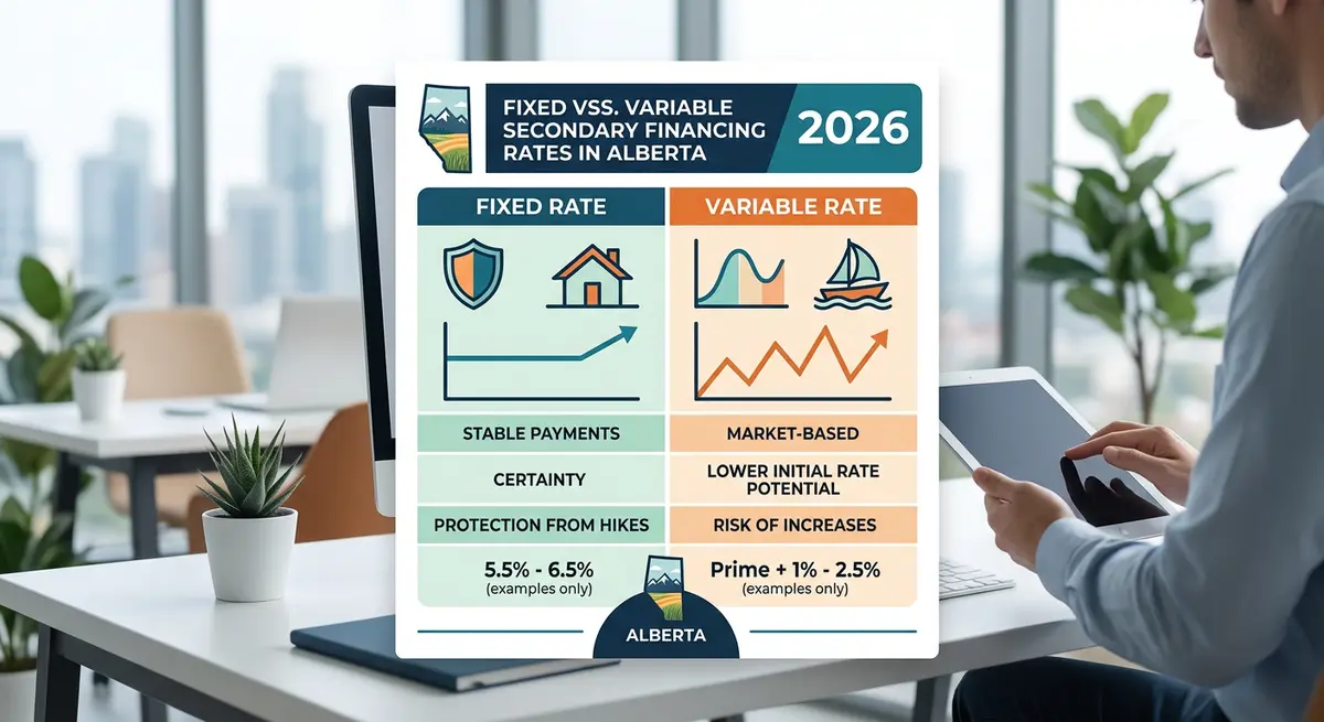 A chart comparing fixed versus variable secondary financing rates in Alberta for 2026