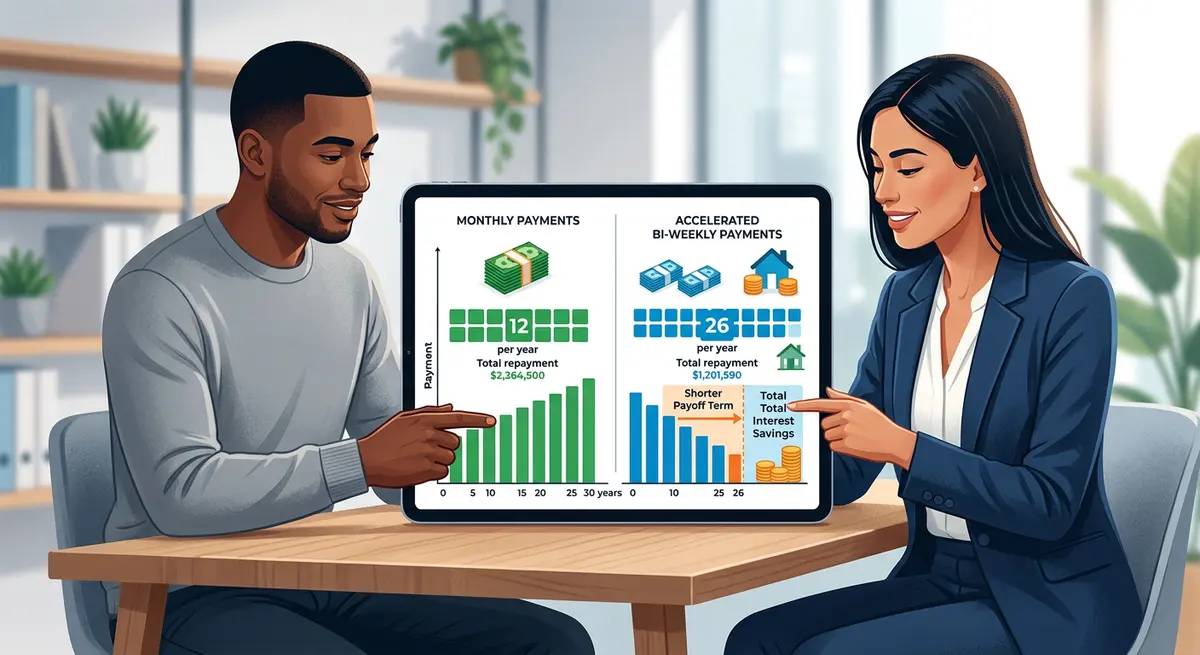 Comparison chart showing the financial impact of monthly versus accelerated bi-weekly mortgage payments