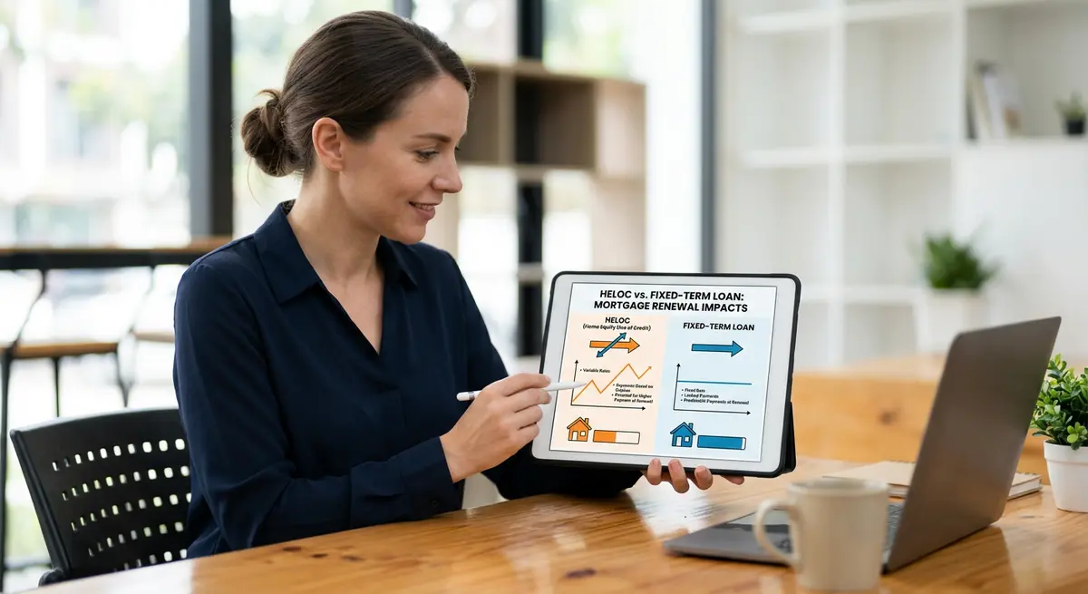 A comparison chart showing HELOC versus fixed term loan impacts on mortgage renewal rates