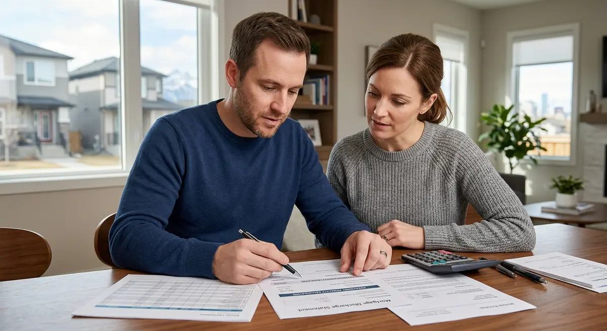 Calgary homeowner reviewing mortgage discharge documents and prepayment penalty calculations