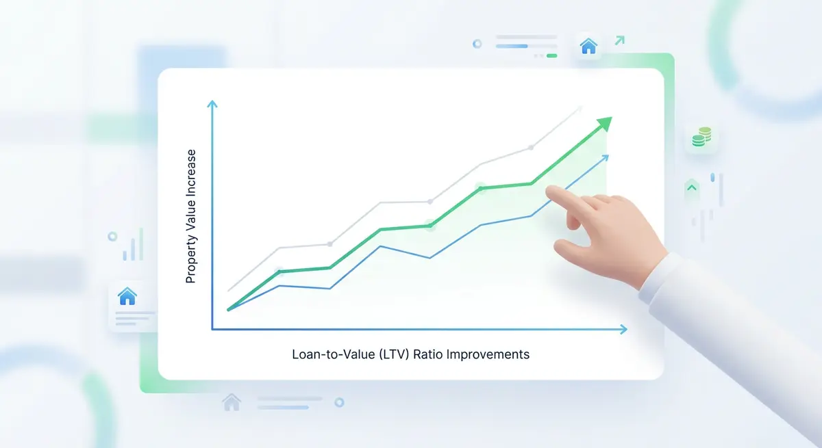Graph showing the relationship between property value increases and loan-to-value ratio improvements