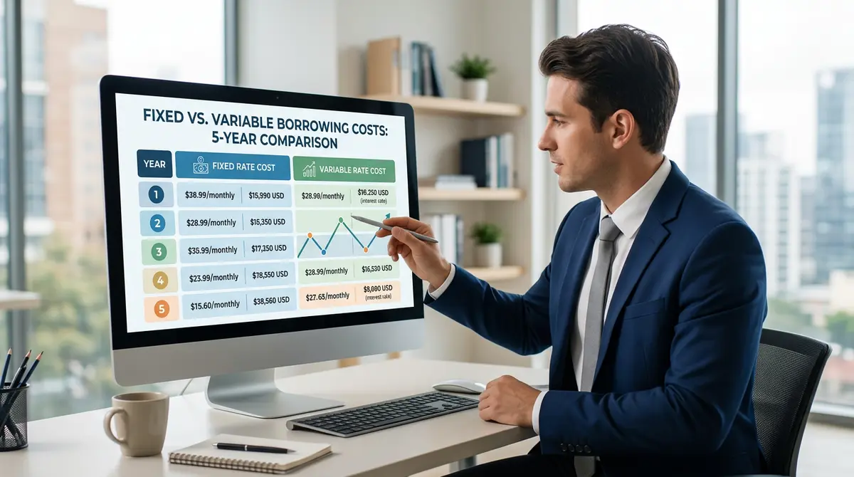 A detailed comparison chart showing fixed versus variable borrowing costs over a five-year term