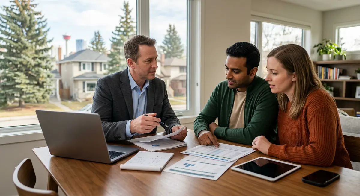 A financial advisor helping a Calgary family review alternative financing options to save their home