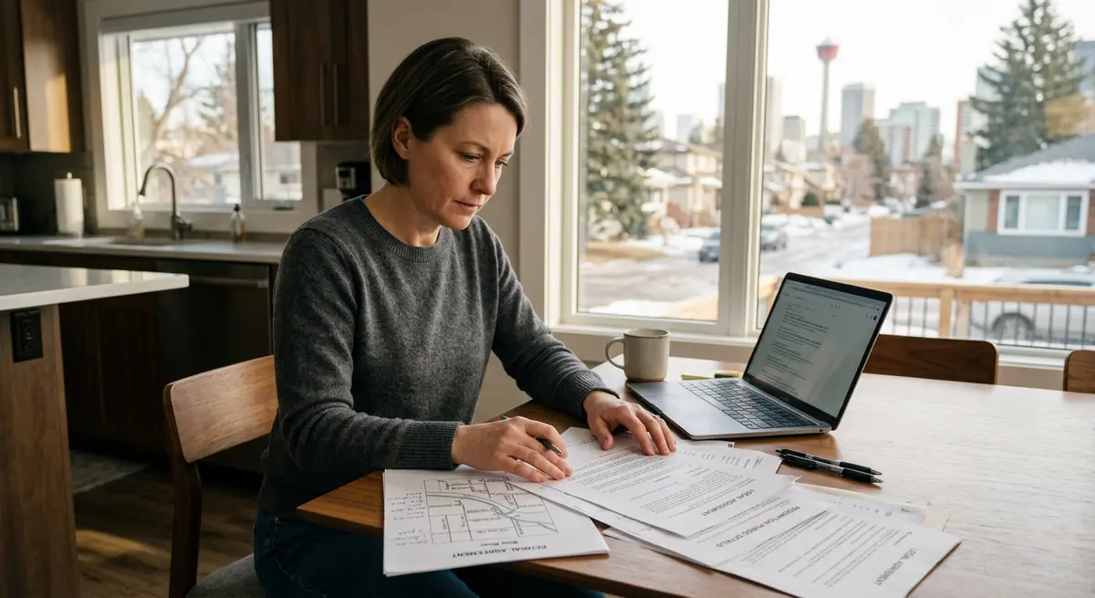 A Calgary homeowner reviewing legal documents regarding the 6-month redemption period