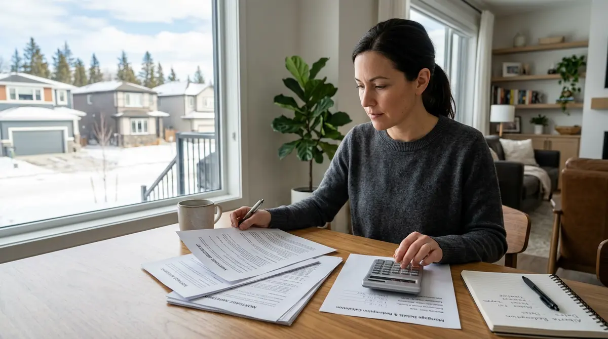 Homeowner reviewing mortgage documents and calculating the redemption period in Alberta