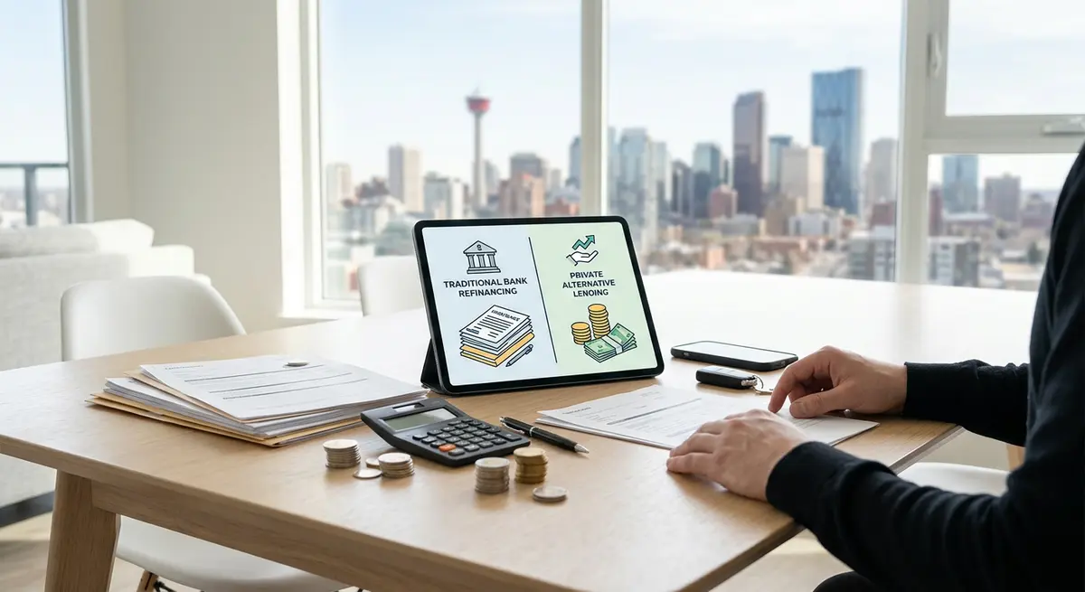 A comparison chart showing traditional bank refinancing versus private alternative lending for Calgary homeowners