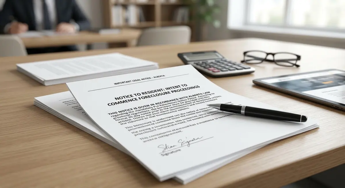 A legal document outlining the 35-day mandatory pre-foreclosure notice period in Alberta
