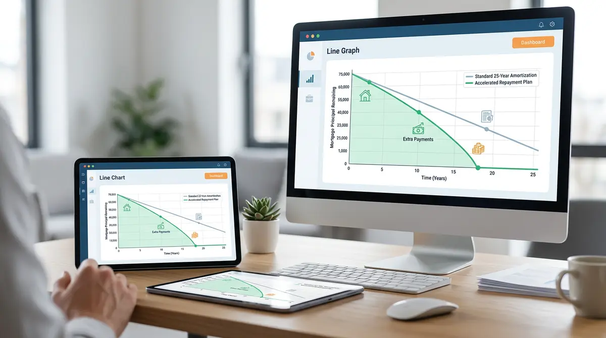 A chart showing the accelerated reduction of mortgage principal over time