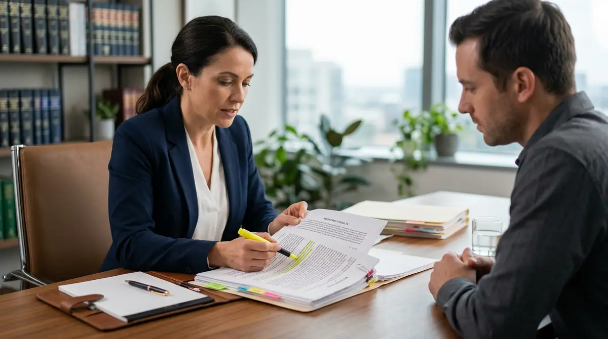 A legal professional highlighting prepayment penalty clauses in a mortgage contract