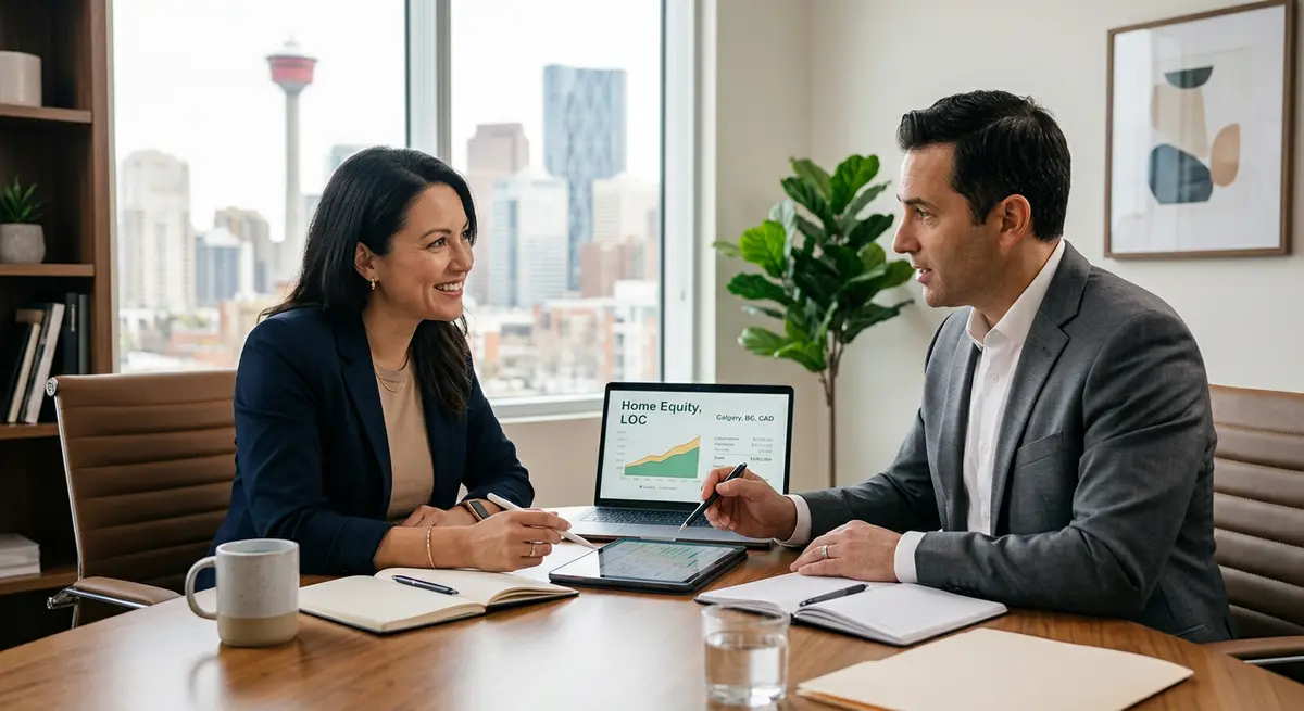 A Calgary homeowner consulting with a financial advisor about home equity lines of credit