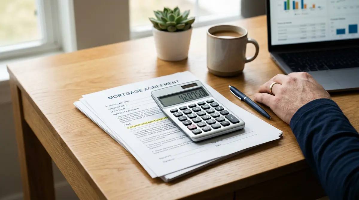 A calculator resting on top of mortgage documents highlighting the importance of avoiding financial pitfalls