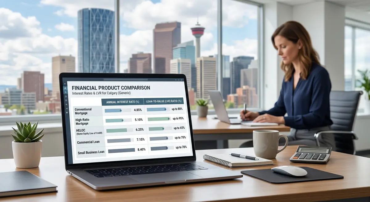 Comparison chart showing interest rates and loan to value ratios for Calgary financial products