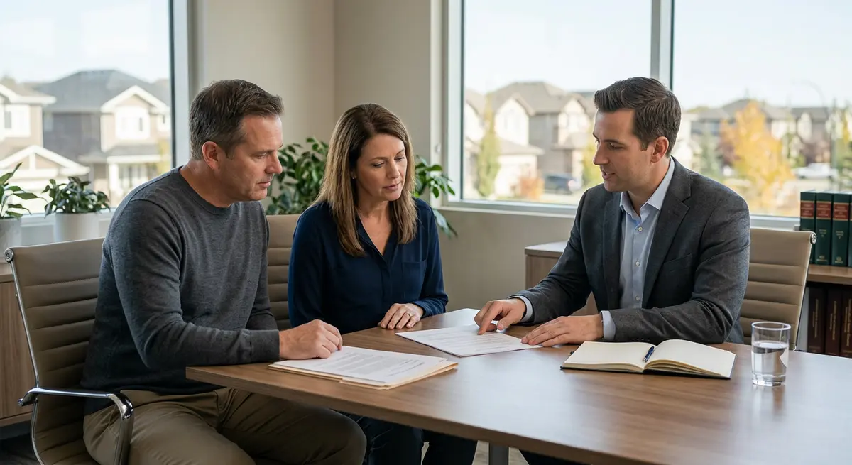 Homeowner consulting with a legal expert to defend against a deficiency claim in Alberta