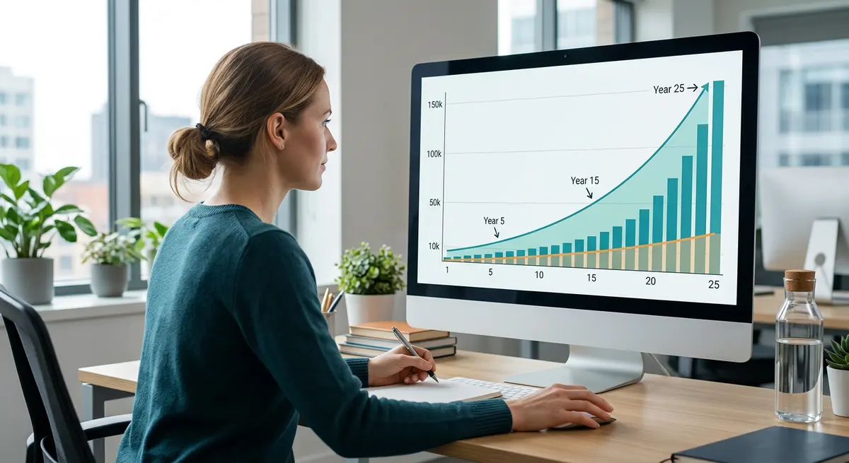 Financial chart showing the long-term compounding interest effects of a subordinate home loan over 25 years