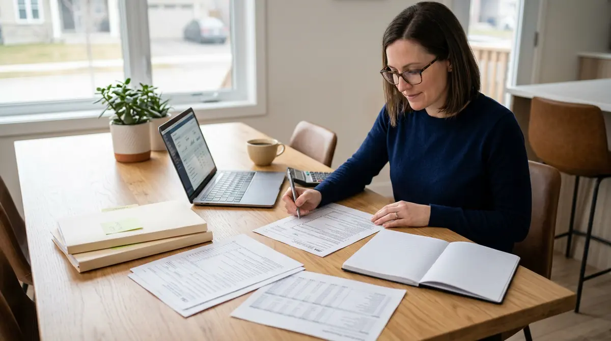 A homeowner reviewing tax deduction documents related to the Smith Maneuver and investment property financing