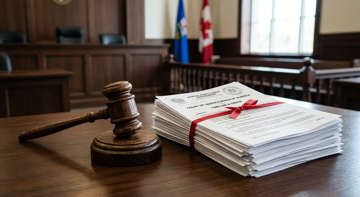 Gavel and legal documents representing the judicial foreclosure timeline in Alberta courts
