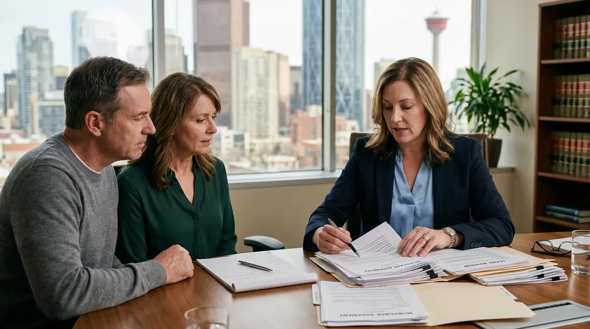 Calgary foreclosure attorney reviewing mortgage documents during an initial consultation