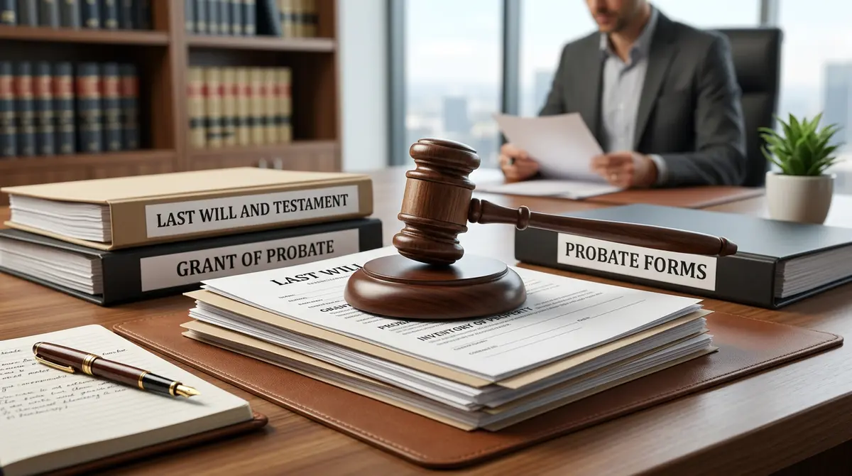 Legal documents and a gavel representing the Alberta probate process for inherited property