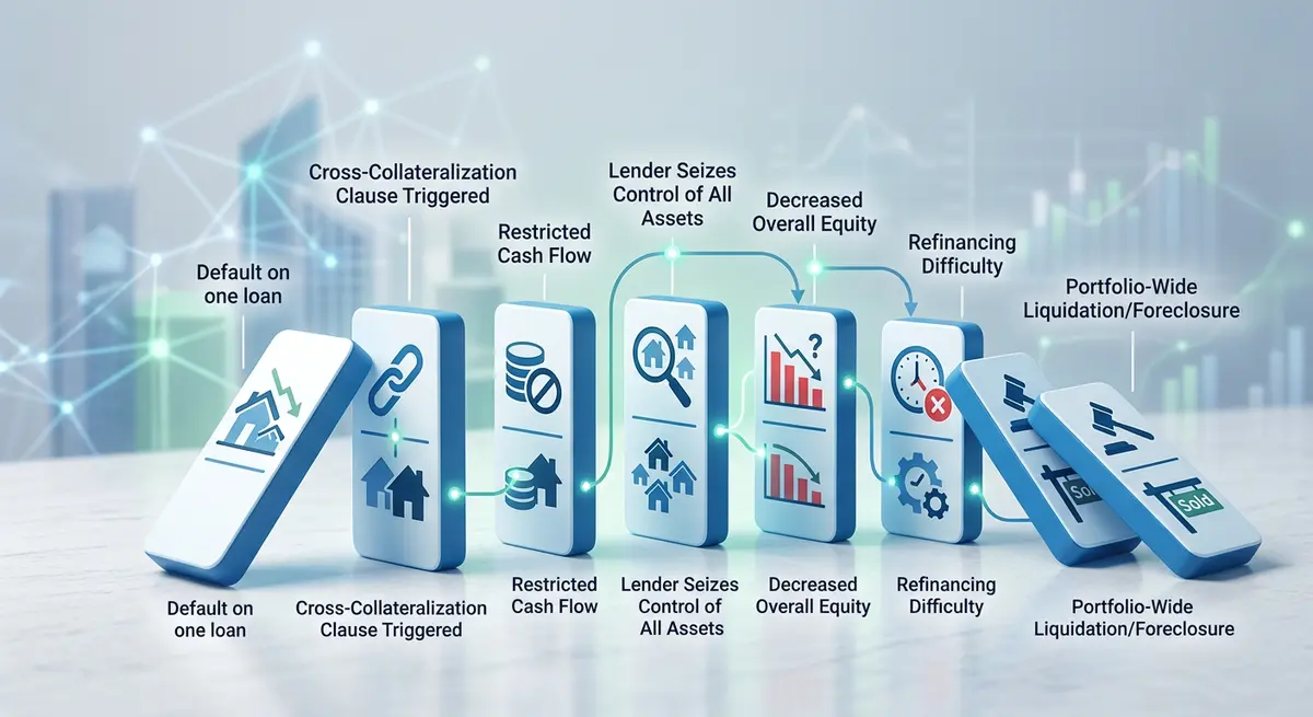 Diagram illustrating the domino effect of cross collateralization in real estate portfolios